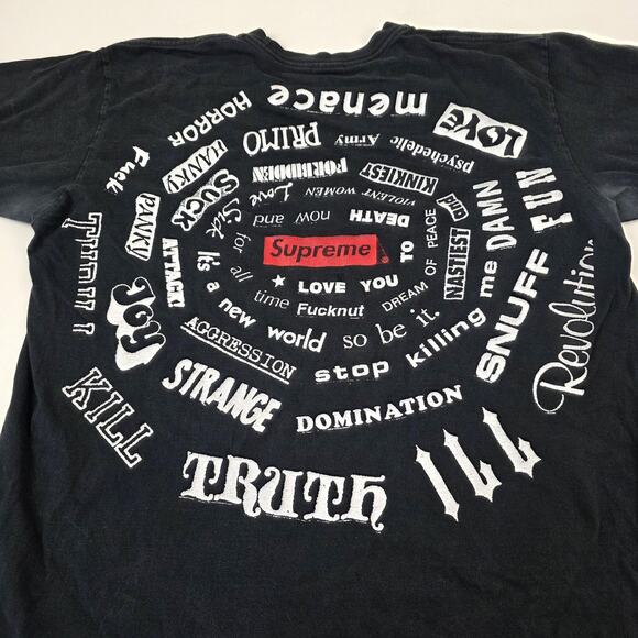 Supreme Shirt Mens XL Black Box Logo Spiral Text Graphic Streetwear Made USA - Picture 3 of 10